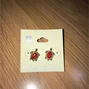 Gold and Red Turtle Earrings